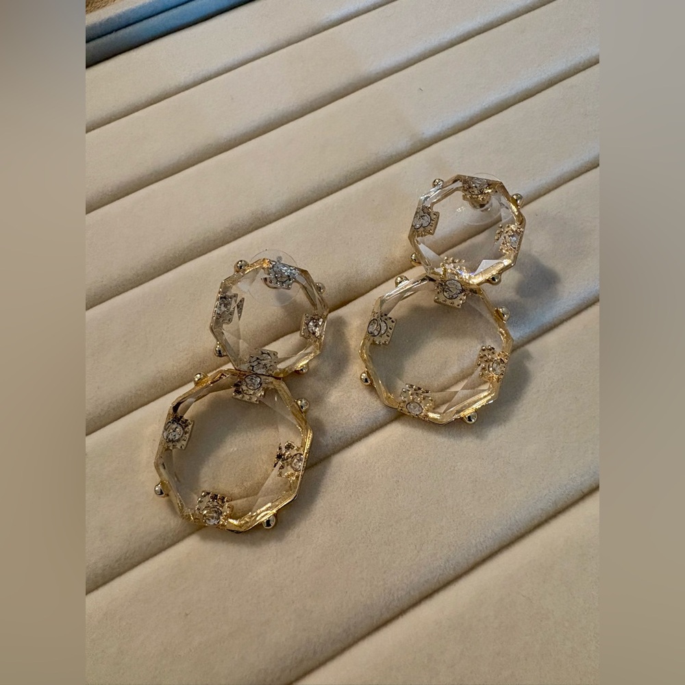 Elegant Gold tone and Crystal Hoop Earrings